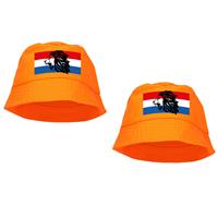 Bellatio 4x stuks oranje supporter / Koningsdag vissershoedje met Nederlandse vlag en leeuw voor EK/ WK fans -