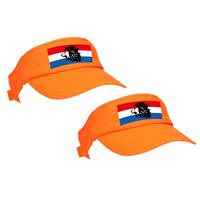 Bellatio 4x stuks oranje supporter / Koningsdag zonneklep met Nederlandse vlag en leeuw voor EK/ WK fans -