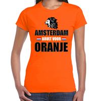 Bellatio Oranje t-shirt Amsterdam brult voor oranje dames - Holland / Nederland supporter shirt EK/ WK -