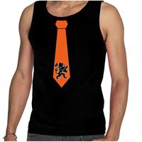 Bellatio Zwarte tanktop oranje leeuw stropdas Holland / Nederland supporter EK/ WK voor heren