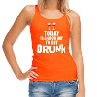 Bellatio Oranje tanktop today is a good day to get drunk wijn Koningsdag/ Nederland/ EK/ WK supporter dames -