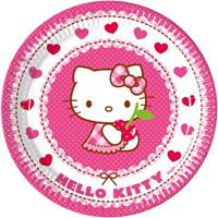 Hello Kitty feestborden 23 cm papier roze/wit 6 stuks