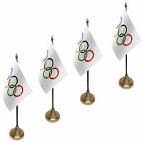4x stuks olympische Spelen tafelvlaggetjes 10 x 15 cm met standaard -