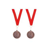 4x stuks bronzen medaille derde prijs aan rood lint -