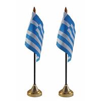 2x stuks griekenland tafelvlaggetje 10 x 15 cm met standaard -