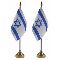 2x stuks Israel tafelvlaggetjes 10 x 15 cm met standaard -