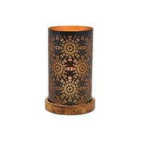 Bellatio Metalen design windlicht/kaarsenhouder zwart/goud 13 x 22 cm -