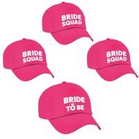 Bellatio Vrijgezellenfeest dames petjes pakket - 1x Bride to Be roze + 5x Bride Squad roze -