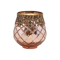 Bellatio Glazen design windlicht/kaarsenhouder rose goud 13 x 14 x 13 cm -