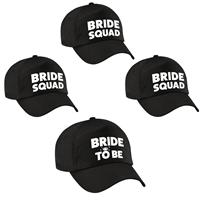 Bellatio Vrijgezellenfeest dames petjes pakket - 1x Bride to Be zwart + 7x Bride Squad zwart -