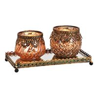 Bellatio Glazen design windlicht/kaarsenhouder 2x stuks set in het champagne goud 20 x 9 x 10 cm -