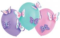 Amscan ballonnen Flutter 35,5 cm latex roze/lila/aqua 4-delig
