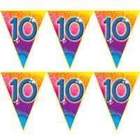 2x stuks verjaardag thema 10 jaar geworden feest vlaggenlijn van 5 meter -