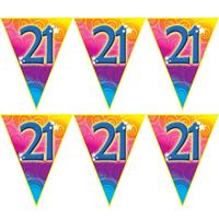 2x stuks verjaardag thema 21 jaar geworden feest vlaggenlijn van 5 meter -