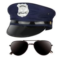 Politie agent verkleed setje pet en donkere zonnebril -