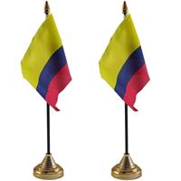 2x stuks colombia tafelvlaggetje 10 x 15 cm met standaard -