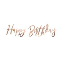 Rose Gouden Feest Slinger Happy Birthday 62 Cm - Verjaardag/feestje Rose Gouden Slingers