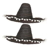 2x stuks zwarte sombrero/Mexicaanse hoed 45 cm voor volwassenen