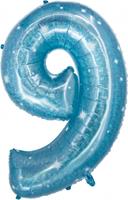 Folat folieballon cijfer 9 Galactic Aqua 101 cm blauw