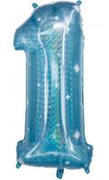 Folat folieballon cijfer 1 blauw 101 cm