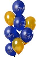 Folat ballonnen Elegant Happy Birthday 30 cm blauw/goud 12 stuks