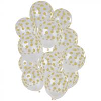 Folat Ballons Punkte Gold Transparent 30cm - 15 Stück
