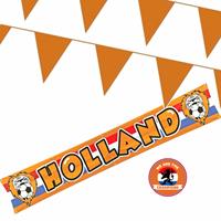 Bellatio EK oranje straat/ huis versiering pakket met oa 1x banner Holland en 100 meter oranje vlaggenlijnen -