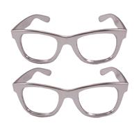 2x stuks verkleed bril metallic zilver -