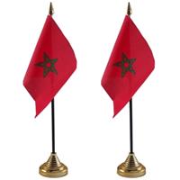 Bellatio 2x stuks Marokko tafelvlaggetje 10 x 15 cm met standaard -