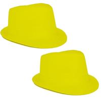2x stuks neon geel trilby carnaval verkleed hoedje -