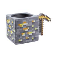 Minecraft Pickaxe Tasse Gold grau/braun/gelb, 100 % Keramik, in Geschenkverpackung, ca. 450 ml.