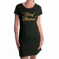 Bellatio Fout kerst jurkje Merry Christmas glitter goud op zwart voor dames