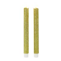 Bellatio Kaarsen set van 2x stuks LED dinerkaarsen glitter goud 25,5 cm -