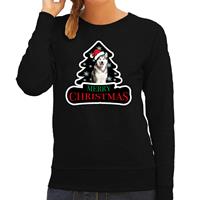 Bellatio Dieren kersttrui husky zwart dames - Foute honden kerstsweater -