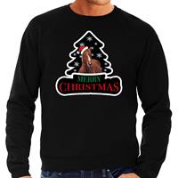Bellatio Dieren kersttrui paard zwart heren - Foute paarden kerstsweater -