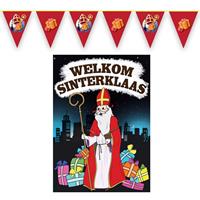 Folat Sinterklaas versiering feestpakket inclusief 2x stuks vlaggenlijnen 10 meter en A1 deurposter -