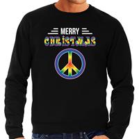 Bellatio Merry Christmas hippie foute Kerstsweater / Kersttrui zwart voor heren