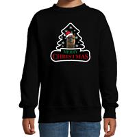 Bellatio Dieren kersttrui alpaca zwart kinderen - Foute alpacas kerstsweater (110/116) -
