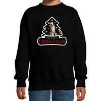 Bellatio Dieren kersttrui australische herder zwart kinderen - Foute honden kerstsweater (110/116) -