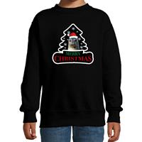 Bellatio Dieren kersttrui zeehond zwart kinderen - Foute zeehonden kerstsweater (110/116) -