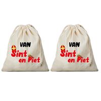 Bellatio 2x Sinterklaas cadeauzak Van Sint en Piet met koord voor pakjesavond als cadeauverpakking -