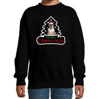 Bellatio Dieren kersttrui britse bulldog zwart kinderen - Foute honden kerstsweater (122/128) -
