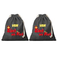 Bellatio 4x Sinterklaas cadeauzak zwart Van Sint en Piet met koord voor pakjesavond als cadeauverpakking -