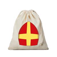Bellatio 1x Sinterklaas cadeauzak Mijter Sinterklaas met koord voor pakjesavond als cadeauverpakking -