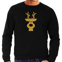 Bellatio Rendier hoofd Kerst sweater / trui zwart voor heren