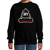 Bellatio Dieren kersttrui panda zwart kinderen - Foute pandaberen kerstsweater (110/116) -