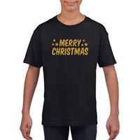 Bellatio Merry Christmas Kerst t-shirt zwart voor kinderen