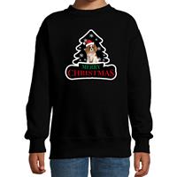 Bellatio Dieren kersttrui spaniel zwart kinderen - Foute honden kerstsweater (110/116) -