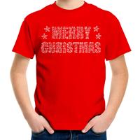 Bellatio Glitter kerst t-shirt rood Merry Christmas glitter steentjes voor kinderen