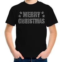 Bellatio Glitter kerst t-shirt zwart Merry Christmas glitter steentjes voor kinderen
